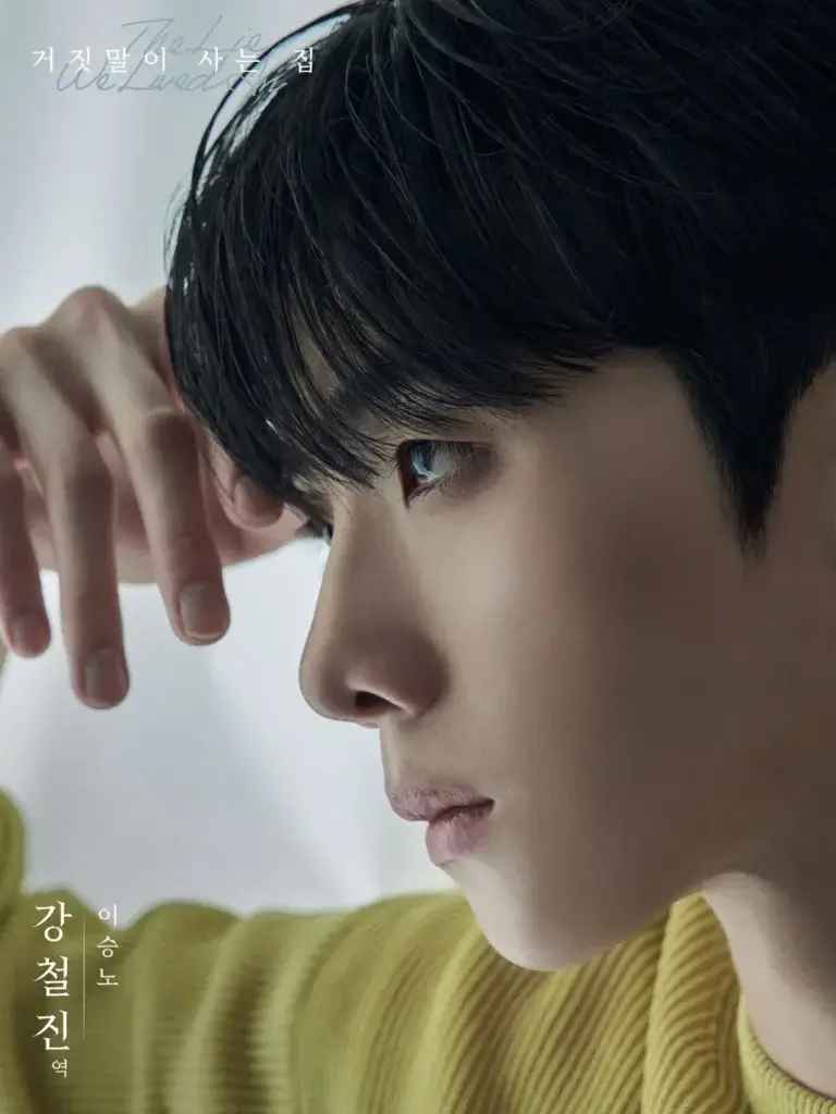 Close-up profile of a young man with black hair wearing a yellow knit sweater, gazing thoughtfully to the left.